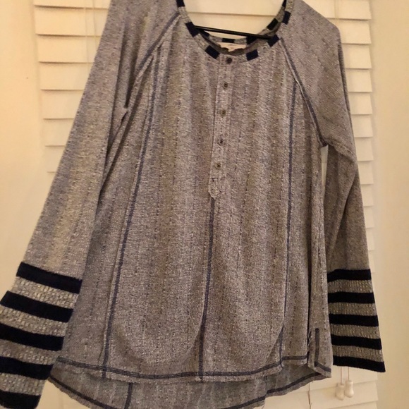 Gray and Navy Striped Sweater Blouse, Small - Picture 5 of 5